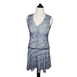 Karl Lagerfeld Drop Waisted Tweed Sleeveless Dress - Blue, White Sz 8